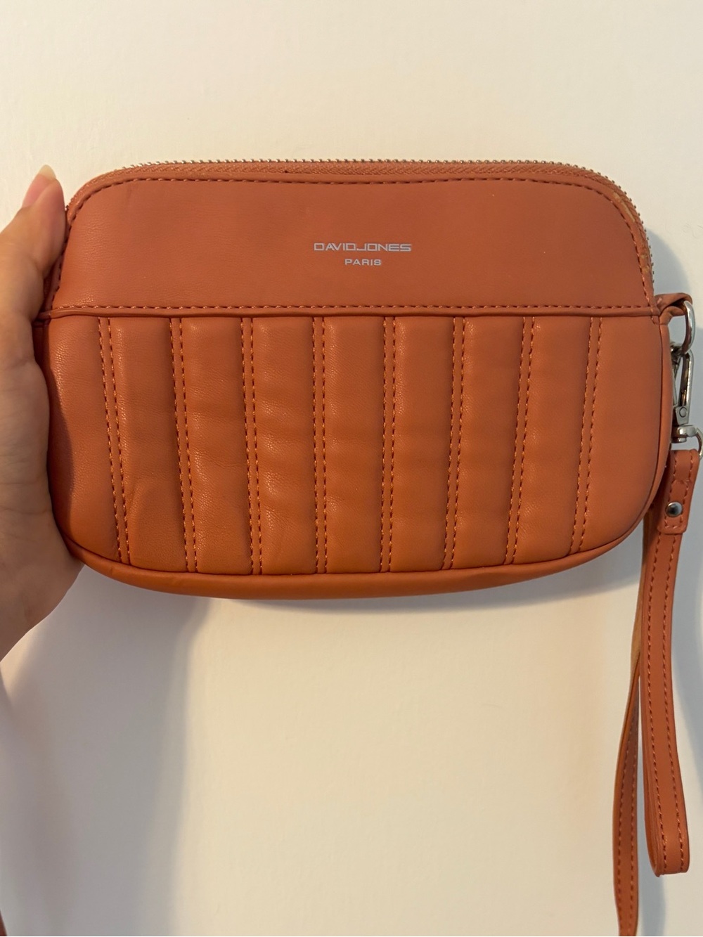 David Jones Paris Rust Orange Quilted Crossbody Bag
